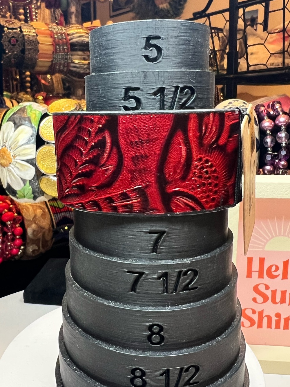 NWT DaVinci Red Tooled Leather Cuff Bracelet